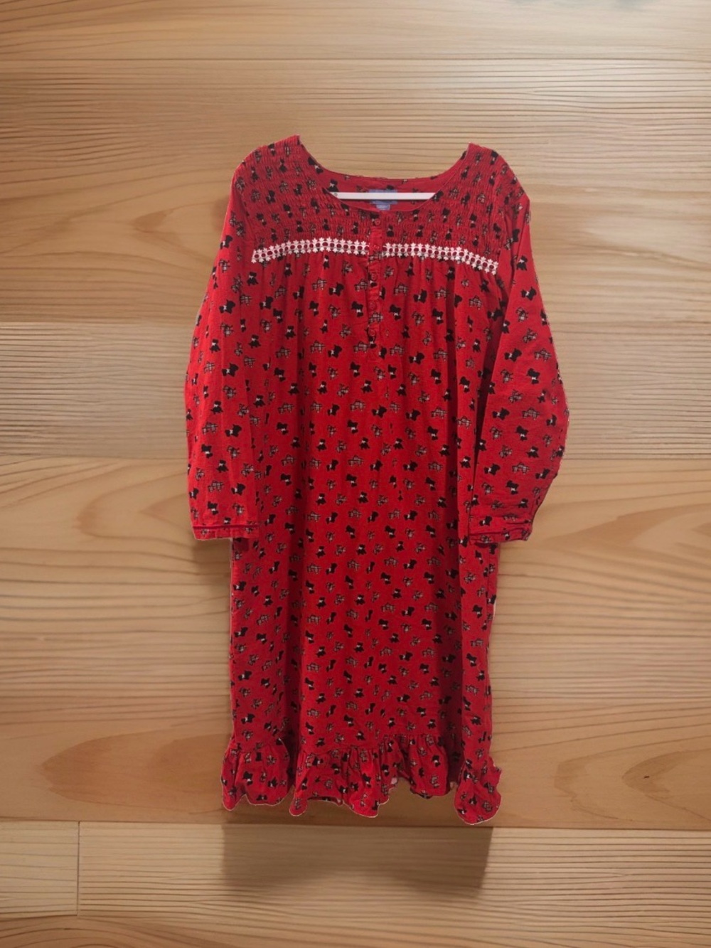 Laura Scott Cotton Flannel Scottie Dog Animal Print Nightgown Long Sleeve XL/16